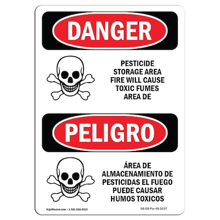 Signmission Safety Sign, OSHA Danger, 5" Height, Pesticide Storage Area, Bilingual Spanish OS-DS-D-35-VS-2037